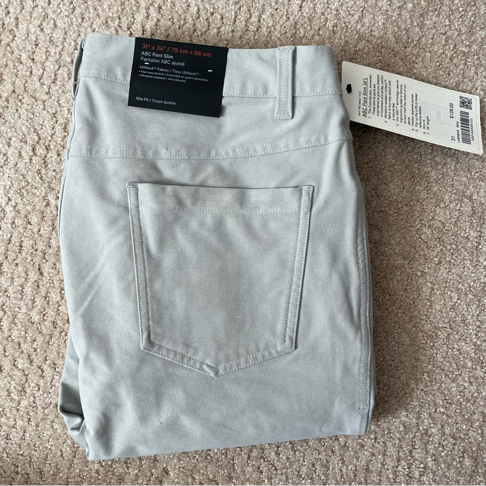 NWT Lululemon ABC Slim-Fit Pant 34" *Utilitech Seal Grey Size 31